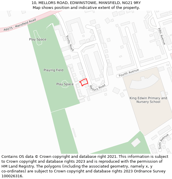 10, MELLORS ROAD, EDWINSTOWE, MANSFIELD, NG21 9RY: Location map and indicative extent of plot