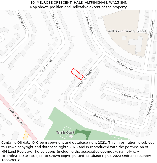 10, MELROSE CRESCENT, HALE, ALTRINCHAM, WA15 8NN: Location map and indicative extent of plot