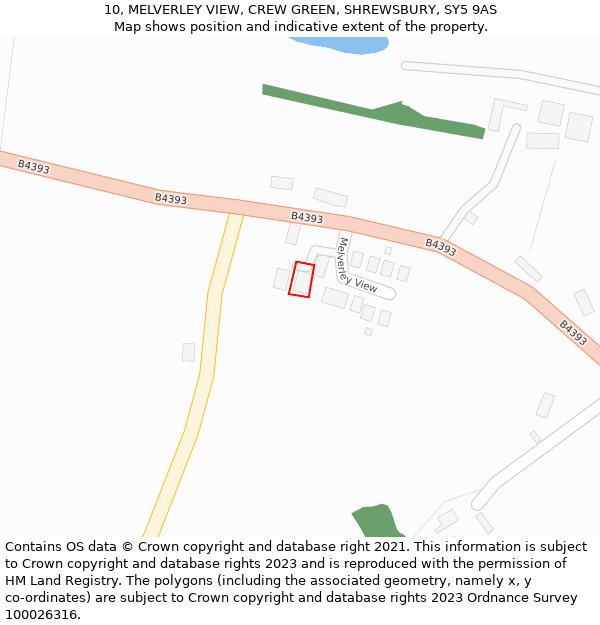 10, MELVERLEY VIEW, CREW GREEN, SHREWSBURY, SY5 9AS: Location map and indicative extent of plot