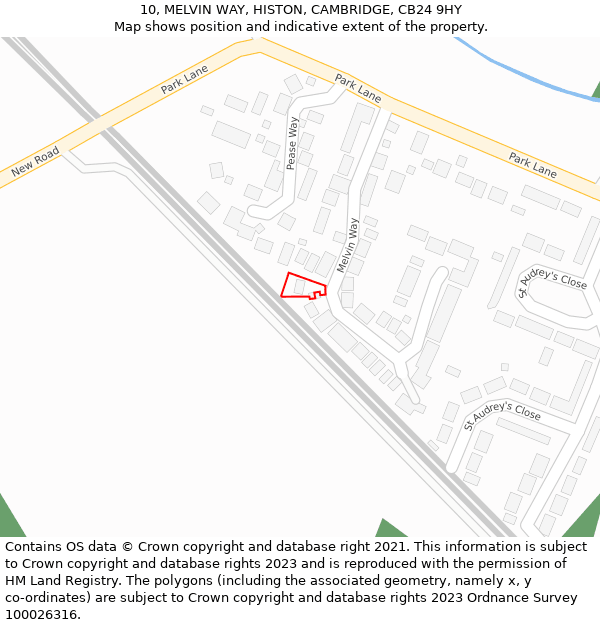 10, MELVIN WAY, HISTON, CAMBRIDGE, CB24 9HY: Location map and indicative extent of plot