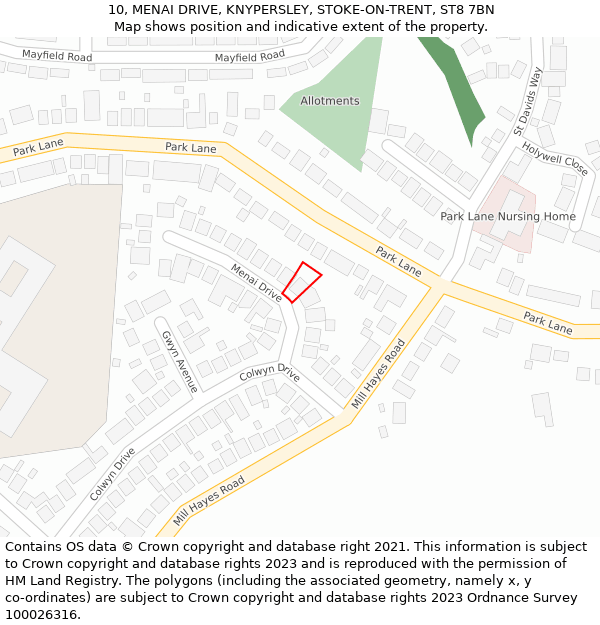 10, MENAI DRIVE, KNYPERSLEY, STOKE-ON-TRENT, ST8 7BN: Location map and indicative extent of plot
