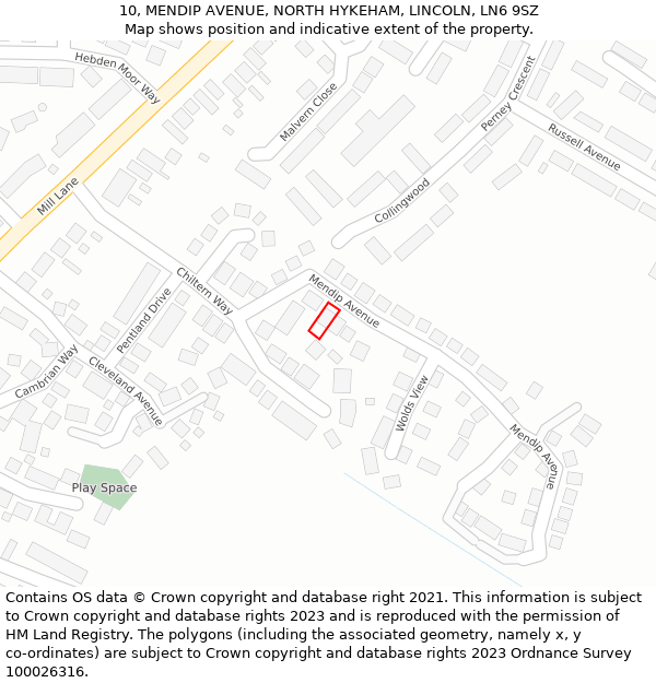 10, MENDIP AVENUE, NORTH HYKEHAM, LINCOLN, LN6 9SZ: Location map and indicative extent of plot