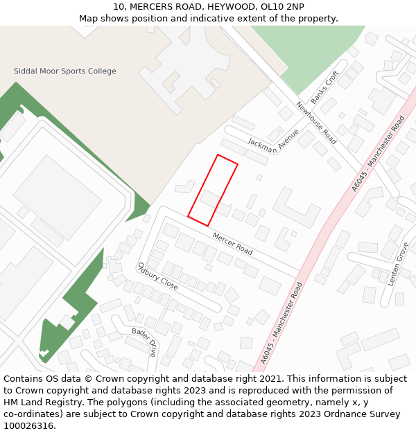 10, MERCERS ROAD, HEYWOOD, OL10 2NP: Location map and indicative extent of plot