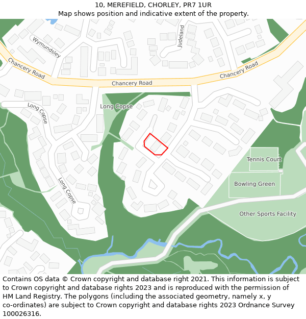 10, MEREFIELD, CHORLEY, PR7 1UR: Location map and indicative extent of plot