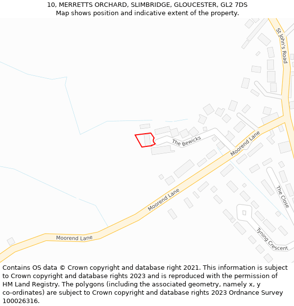 10, MERRETTS ORCHARD, SLIMBRIDGE, GLOUCESTER, GL2 7DS: Location map and indicative extent of plot