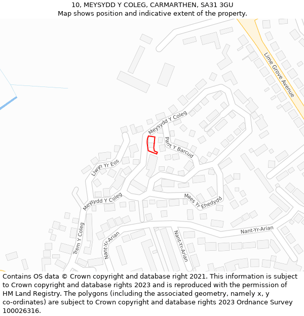 10, MEYSYDD Y COLEG, CARMARTHEN, SA31 3GU: Location map and indicative extent of plot