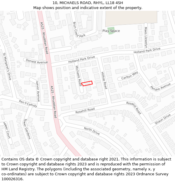 10, MICHAELS ROAD, RHYL, LL18 4SH: Location map and indicative extent of plot