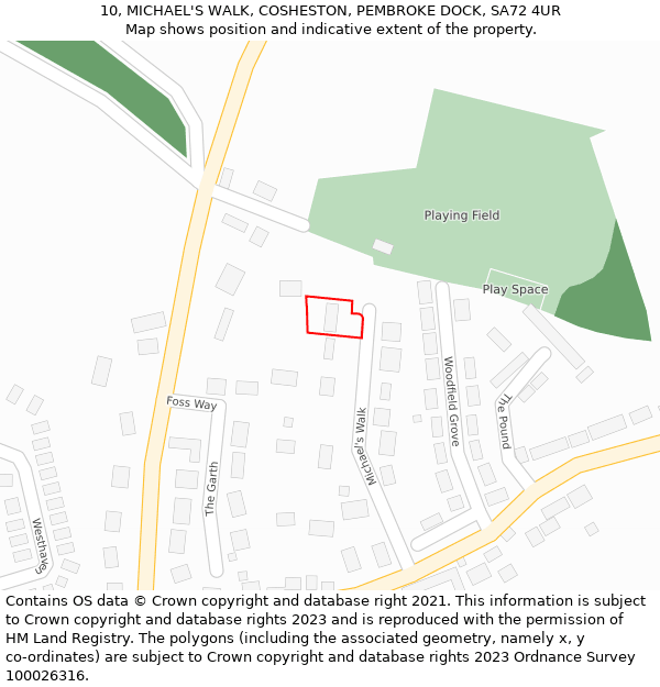 10, MICHAEL'S WALK, COSHESTON, PEMBROKE DOCK, SA72 4UR: Location map and indicative extent of plot