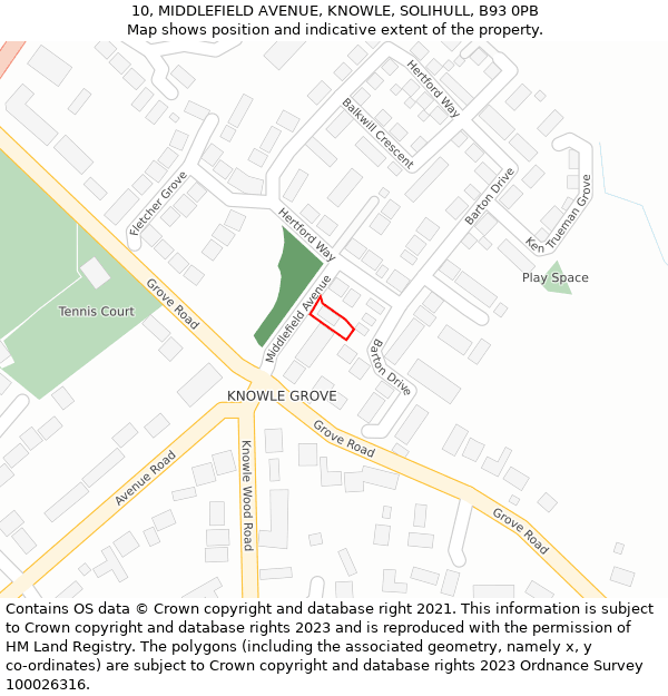 10, MIDDLEFIELD AVENUE, KNOWLE, SOLIHULL, B93 0PB: Location map and indicative extent of plot