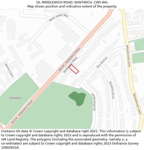 10, MIDDLEWICH ROAD, NANTWICH, CW5 6HL: Location map and indicative extent of plot