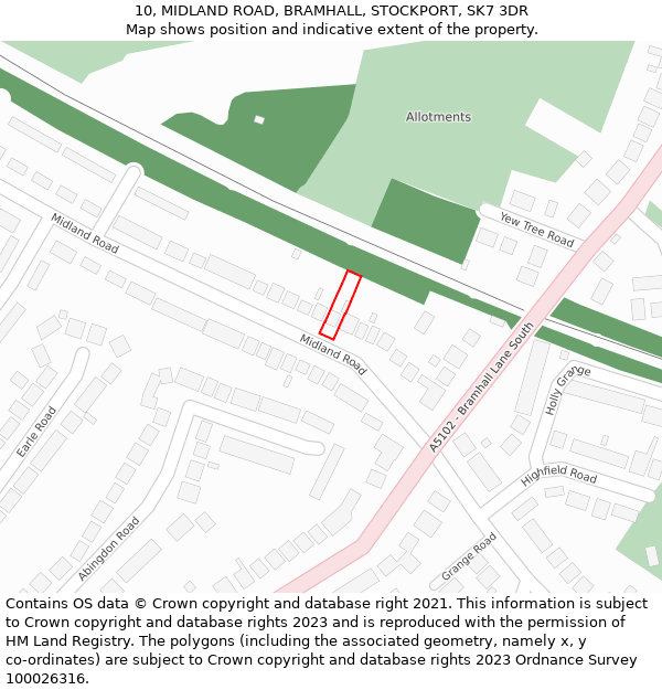 10, MIDLAND ROAD, BRAMHALL, STOCKPORT, SK7 3DR: Location map and indicative extent of plot