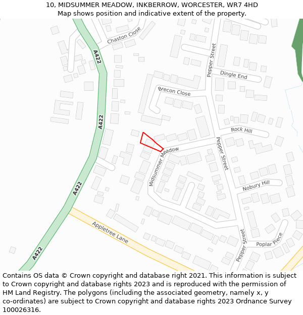 10, MIDSUMMER MEADOW, INKBERROW, WORCESTER, WR7 4HD: Location map and indicative extent of plot