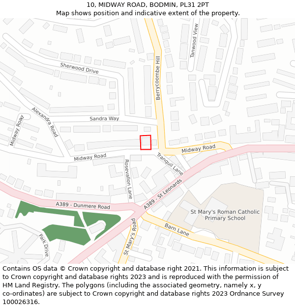 10, MIDWAY ROAD, BODMIN, PL31 2PT: Location map and indicative extent of plot