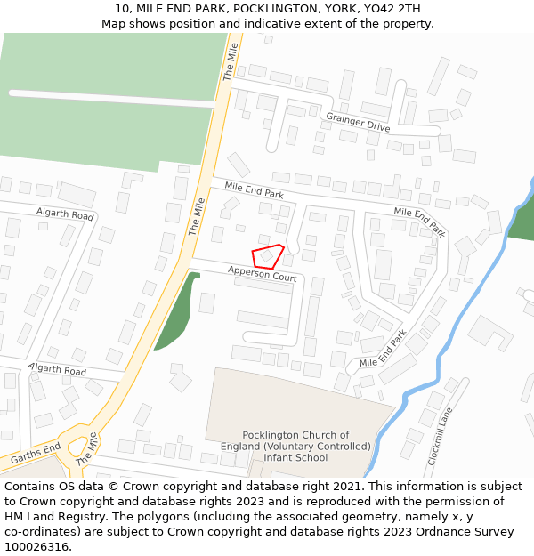 10, MILE END PARK, POCKLINGTON, YORK, YO42 2TH: Location map and indicative extent of plot