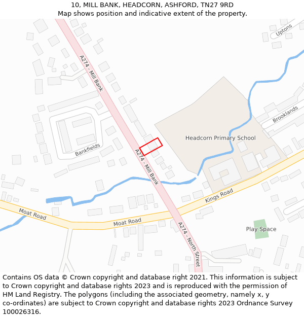 10, MILL BANK, HEADCORN, ASHFORD, TN27 9RD: Location map and indicative extent of plot