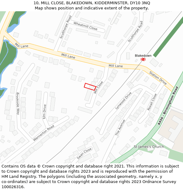 10, MILL CLOSE, BLAKEDOWN, KIDDERMINSTER, DY10 3NQ: Location map and indicative extent of plot