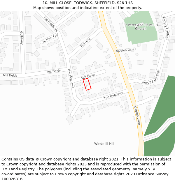10, MILL CLOSE, TODWICK, SHEFFIELD, S26 1HS: Location map and indicative extent of plot