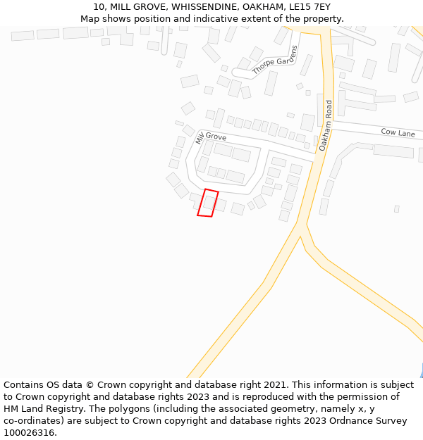 10, MILL GROVE, WHISSENDINE, OAKHAM, LE15 7EY: Location map and indicative extent of plot