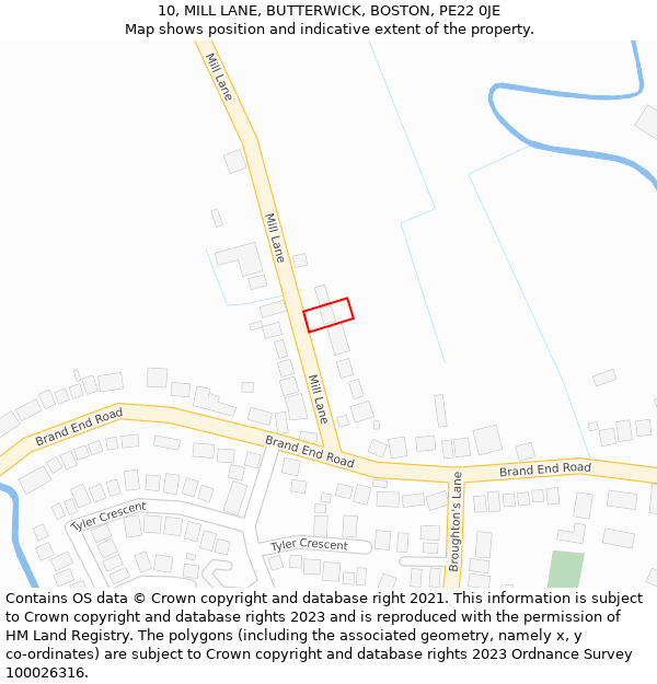 10, MILL LANE, BUTTERWICK, BOSTON, PE22 0JE: Location map and indicative extent of plot