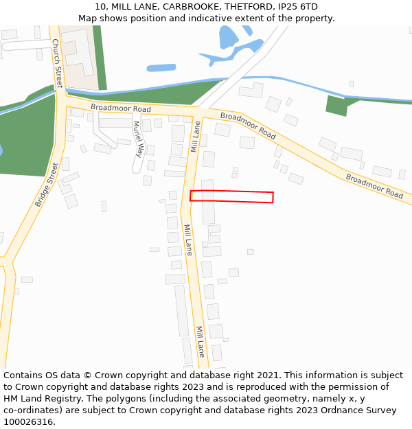 10, MILL LANE, CARBROOKE, THETFORD, IP25 6TD: Location map and indicative extent of plot