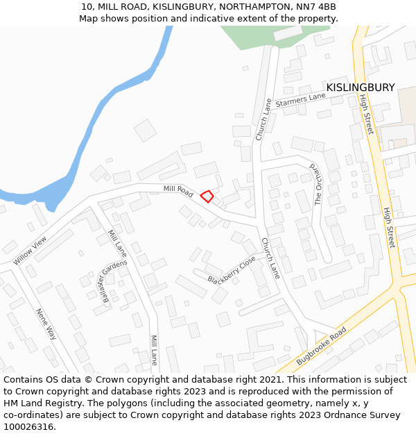 10, MILL ROAD, KISLINGBURY, NORTHAMPTON, NN7 4BB: Location map and indicative extent of plot