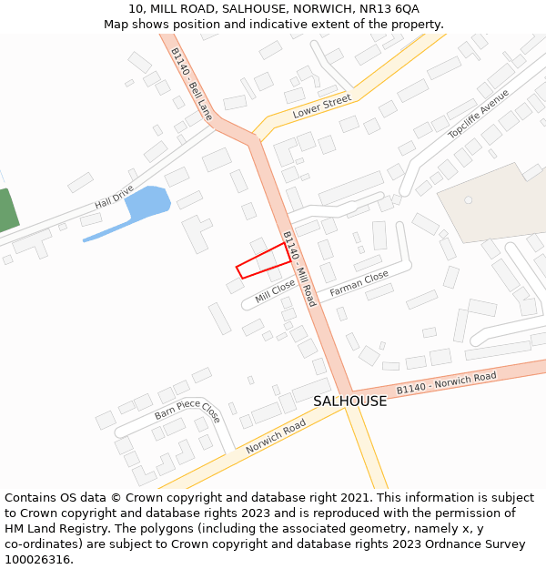 10, MILL ROAD, SALHOUSE, NORWICH, NR13 6QA: Location map and indicative extent of plot