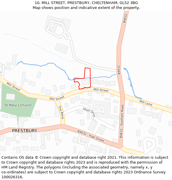 10, MILL STREET, PRESTBURY, CHELTENHAM, GL52 3BG: Location map and indicative extent of plot