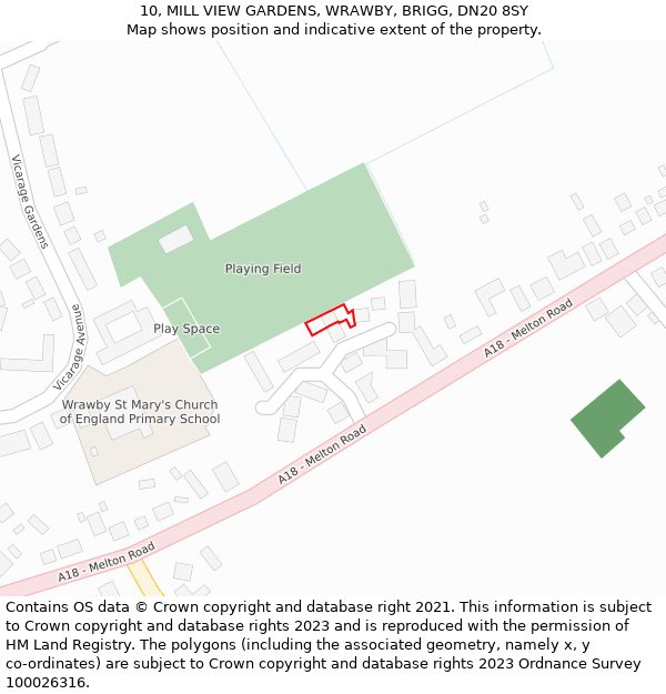 10, MILL VIEW GARDENS, WRAWBY, BRIGG, DN20 8SY: Location map and indicative extent of plot