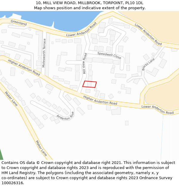 10, MILL VIEW ROAD, MILLBROOK, TORPOINT, PL10 1DL: Location map and indicative extent of plot