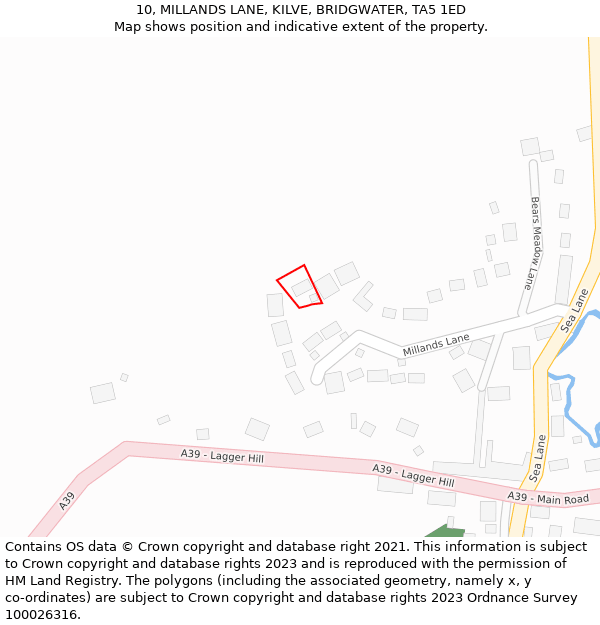 10, MILLANDS LANE, KILVE, BRIDGWATER, TA5 1ED: Location map and indicative extent of plot