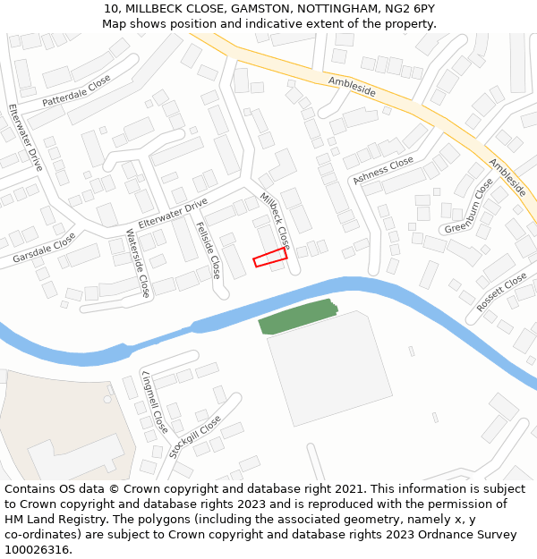 10, MILLBECK CLOSE, GAMSTON, NOTTINGHAM, NG2 6PY: Location map and indicative extent of plot