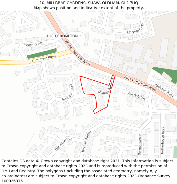 10, MILLBRAE GARDENS, SHAW, OLDHAM, OL2 7HQ: Location map and indicative extent of plot