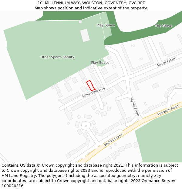 10, MILLENNIUM WAY, WOLSTON, COVENTRY, CV8 3PE: Location map and indicative extent of plot