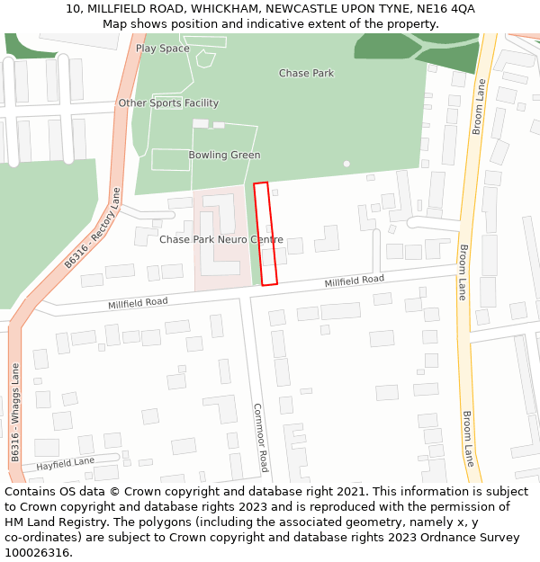 10, MILLFIELD ROAD, WHICKHAM, NEWCASTLE UPON TYNE, NE16 4QA: Location map and indicative extent of plot