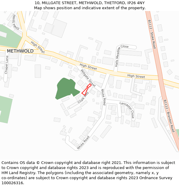 10, MILLGATE STREET, METHWOLD, THETFORD, IP26 4NY: Location map and indicative extent of plot