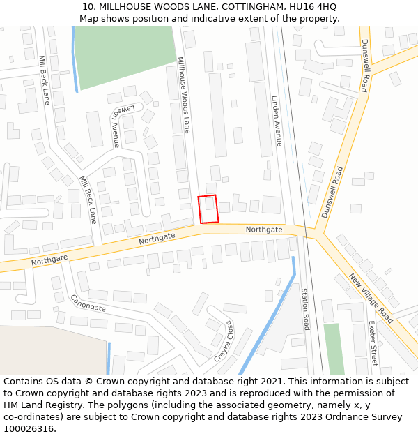 10, MILLHOUSE WOODS LANE, COTTINGHAM, HU16 4HQ: Location map and indicative extent of plot