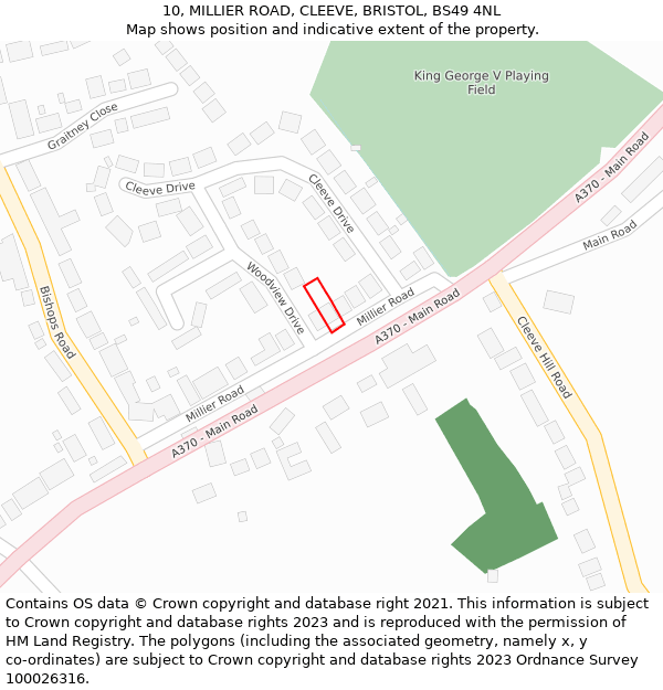 10, MILLIER ROAD, CLEEVE, BRISTOL, BS49 4NL: Location map and indicative extent of plot