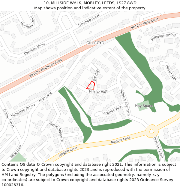 10, MILLSIDE WALK, MORLEY, LEEDS, LS27 8WD: Location map and indicative extent of plot