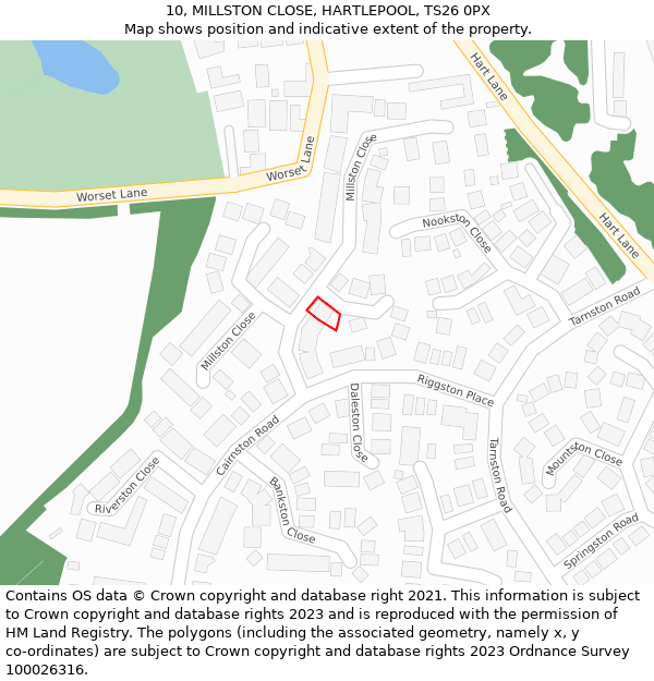 10, MILLSTON CLOSE, HARTLEPOOL, TS26 0PX: Location map and indicative extent of plot