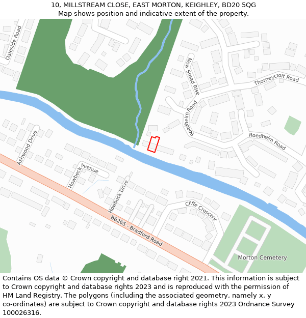 10, MILLSTREAM CLOSE, EAST MORTON, KEIGHLEY, BD20 5QG: Location map and indicative extent of plot