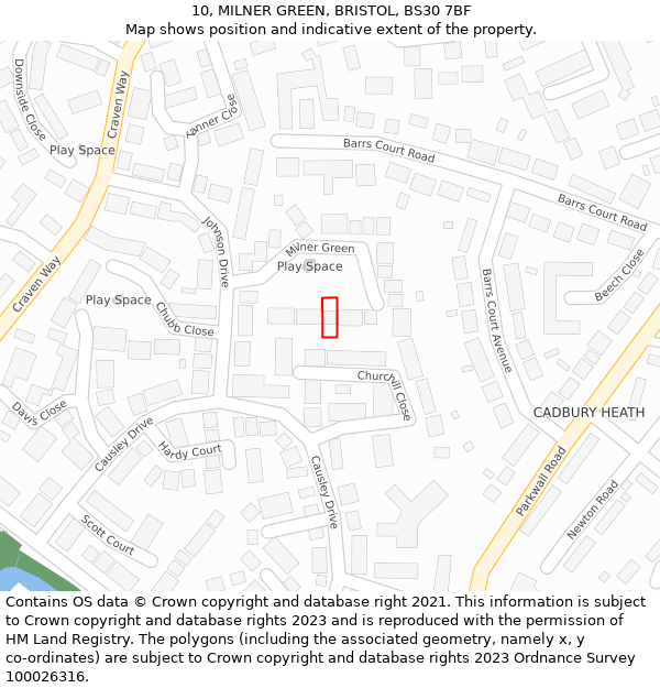 10, MILNER GREEN, BRISTOL, BS30 7BF: Location map and indicative extent of plot