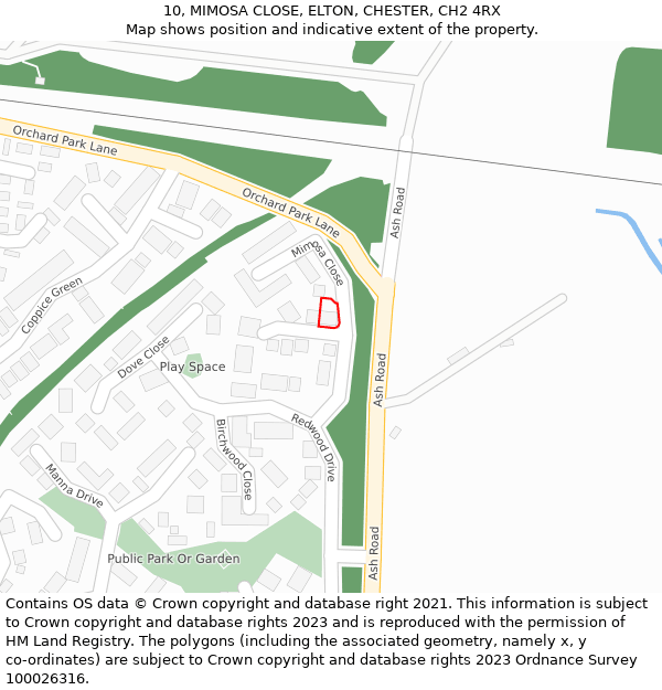 10, MIMOSA CLOSE, ELTON, CHESTER, CH2 4RX: Location map and indicative extent of plot