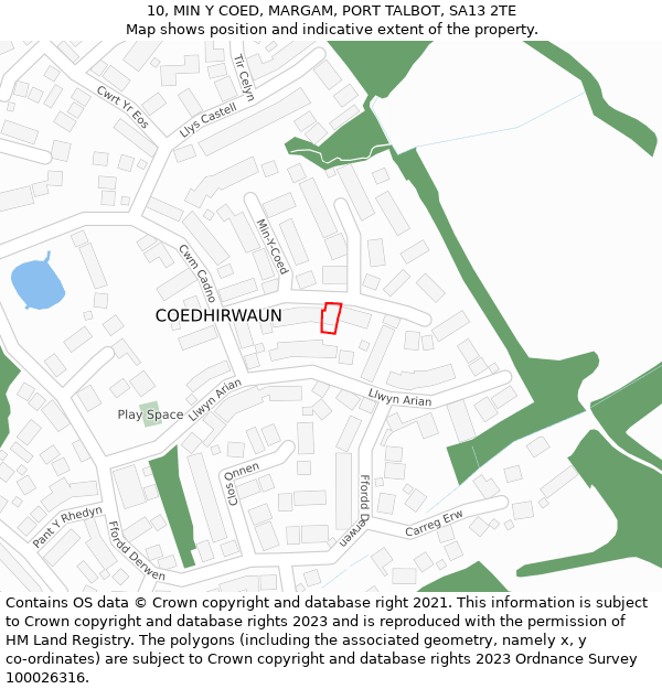 10, MIN Y COED, MARGAM, PORT TALBOT, SA13 2TE: Location map and indicative extent of plot