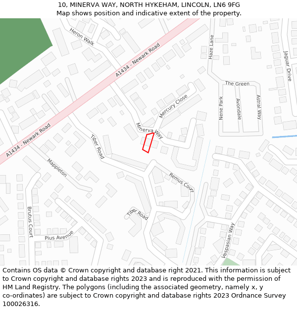 10, MINERVA WAY, NORTH HYKEHAM, LINCOLN, LN6 9FG: Location map and indicative extent of plot