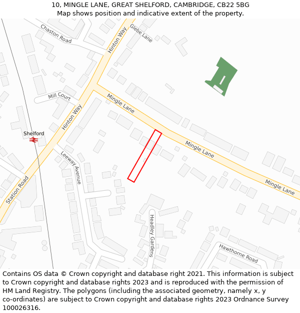 10, MINGLE LANE, GREAT SHELFORD, CAMBRIDGE, CB22 5BG: Location map and indicative extent of plot