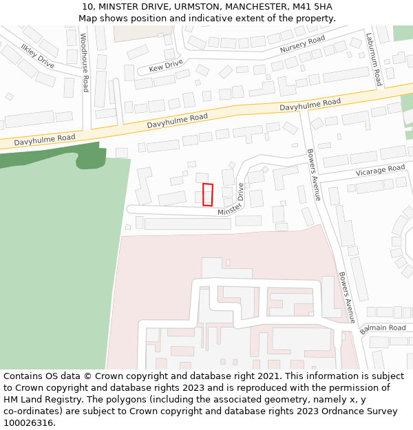 10, MINSTER DRIVE, URMSTON, MANCHESTER, M41 5HA: Location map and indicative extent of plot