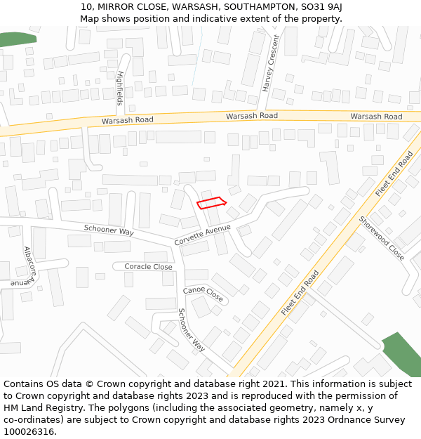 10, MIRROR CLOSE, WARSASH, SOUTHAMPTON, SO31 9AJ: Location map and indicative extent of plot