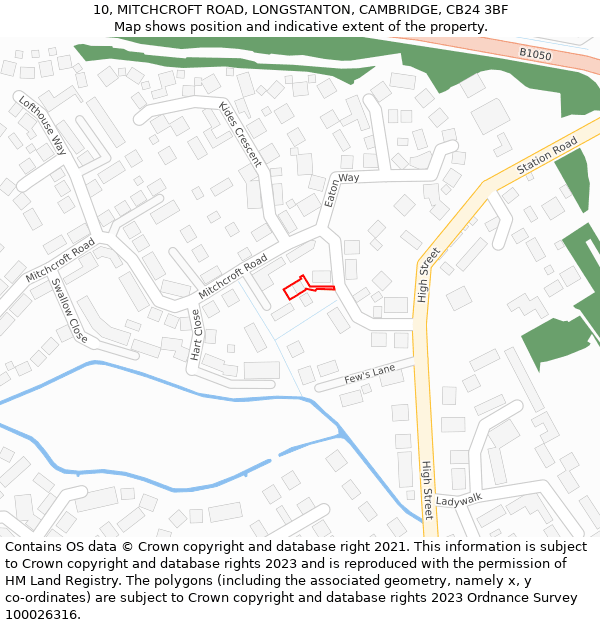 10, MITCHCROFT ROAD, LONGSTANTON, CAMBRIDGE, CB24 3BF: Location map and indicative extent of plot