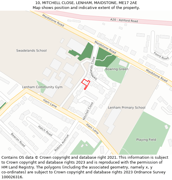 10, MITCHELL CLOSE, LENHAM, MAIDSTONE, ME17 2AE: Location map and indicative extent of plot