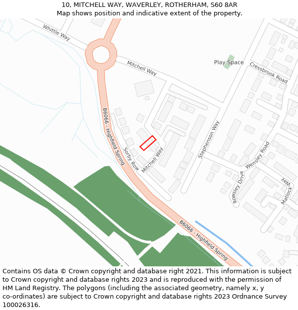 10, MITCHELL WAY, WAVERLEY, ROTHERHAM, S60 8AR: Location map and indicative extent of plot